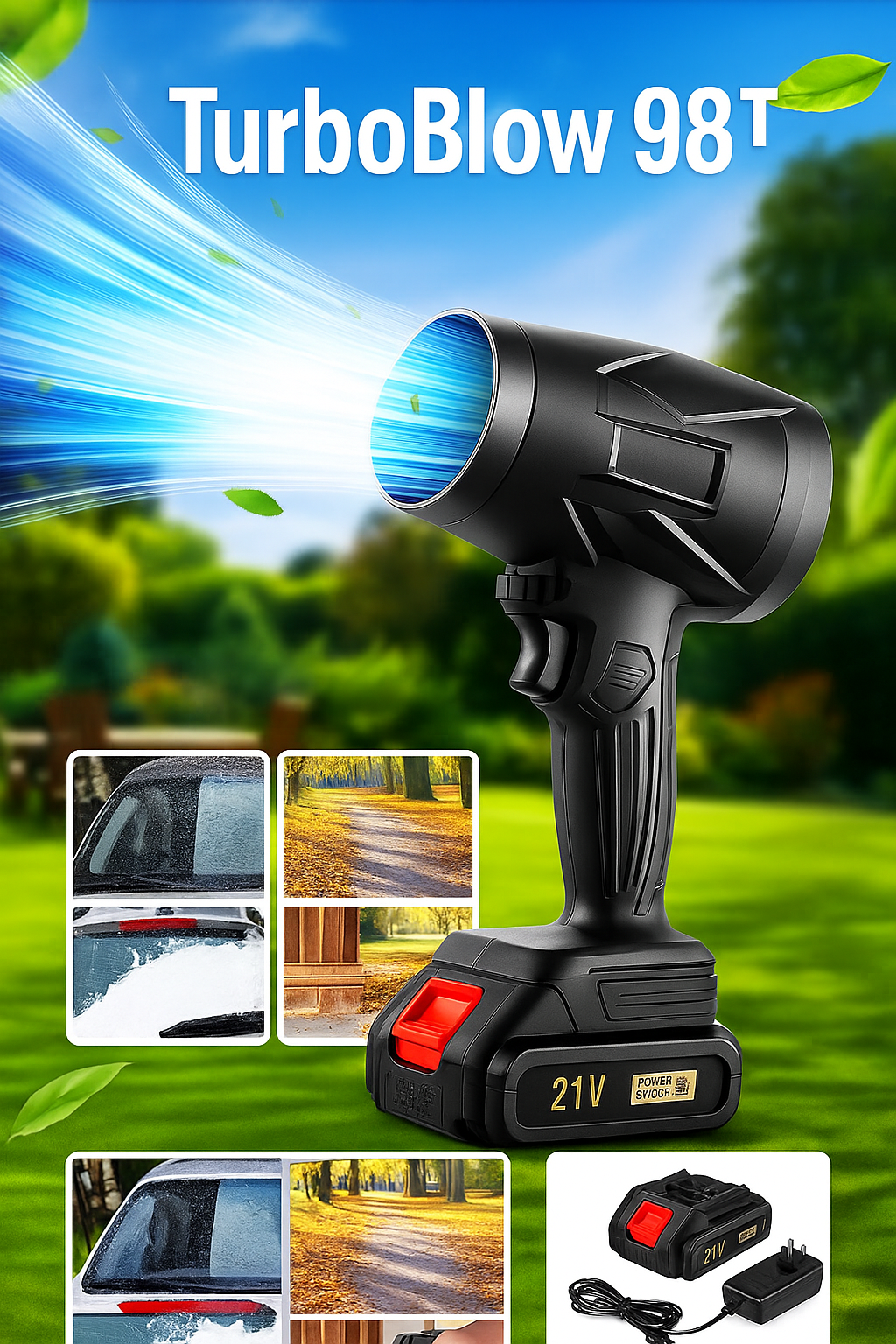 TurboBlow 98™ - Soplador inalámbrico Potencia y limpieza al instante, sin cables ni esfuerzo